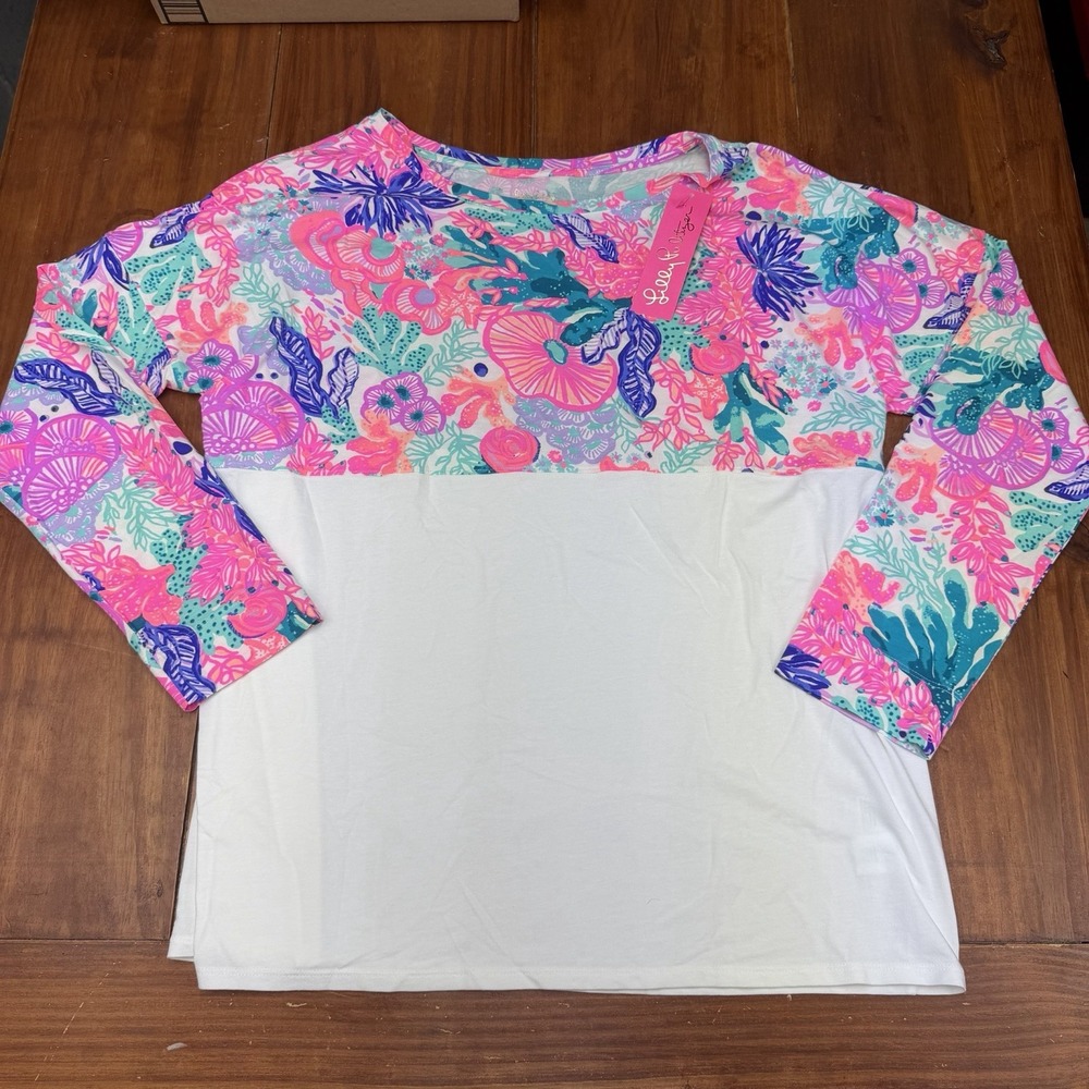 Lilly Pulitzer NWT Finn Top XL Seaside Carnivale Colorblock Long Sleeve Tee